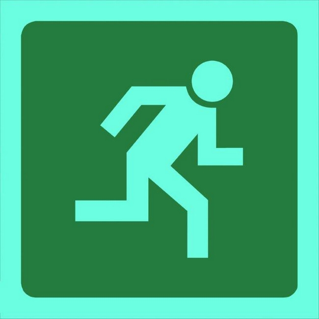 Photoluminescent Sign - Man Running Right - 190 x 190mm - SIGNPMR190