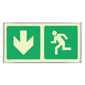 Photoluminescent Sign Frame - Man Running Green Arrow Down - 380 x 190mm - SIGNP2MA(D1)