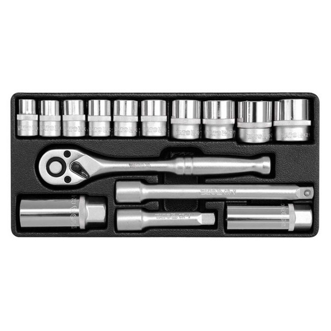 Socket Set - AS-Drive 6 Point - Chrome Vanadium - 3/8" Connector - 15 Piece - YT-38631