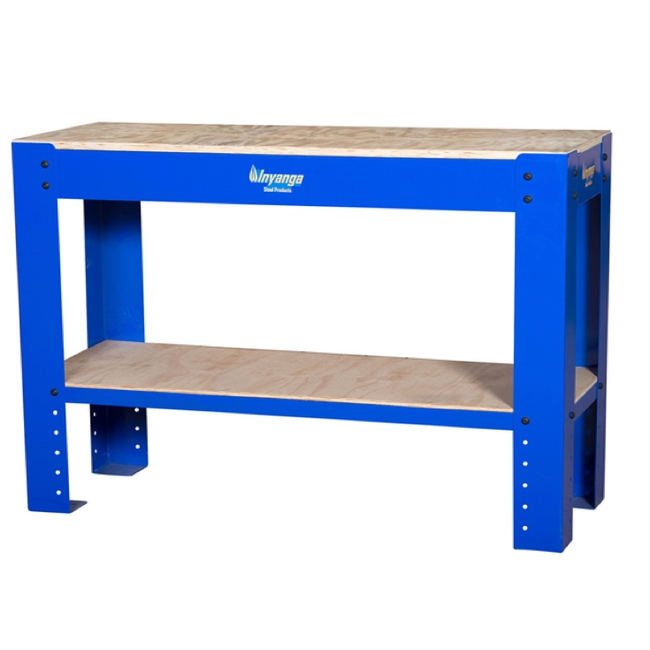 Workbench - Steel Frame - Wood Top - Wood Shelf - 120 x 60 x 90 cm - Blue - DIV-WB03-KD-blue