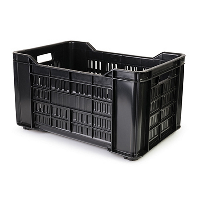 Stack Crate - Agri Lug - Plastic Box - Vented Base and Sides - 53 x 35.5 x 29 cm - Recycled Material - Black - PI-401-Vented-black