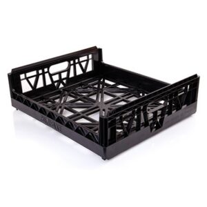 Plastic Stack Nest Crate - Vented Base and Sides - Std. Bread Crate Height - 59.5 x 52.8 x 18 cm - Recycled Material - Black - PI-100-black