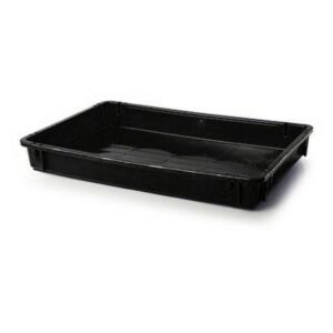 Stack Nest Crate - Plastic Box - Solid Sides and Base - 60 x 40 x 8 cm - Recycled Material - Black - PI-647-S-black
