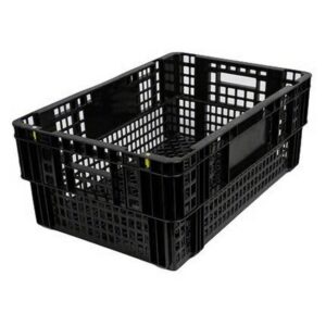 Nesting Agri Crate - Plastic Agri Box - Vented Base and Sides - 60 x 40 x 24 cm - Recycled Material - Black - PI-720-black