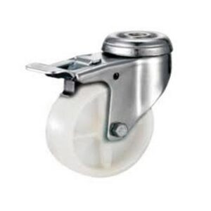 Castor Wheels - Nylon - Bolt Hole Swivel - Brake - White - 50mm - TOOC472