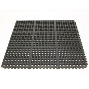Rubber Tile - Fatigue-Step with Holes Anti-Fatigue Interlocking Mat - 90 x 90 x 1.9 cm - Black - SS010001
