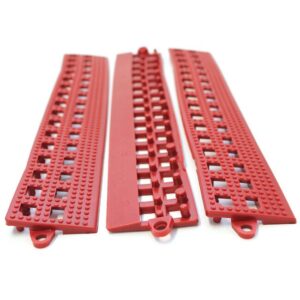 Floor Tile Male Edge - Flexi-Deck Interlinking Anti-Slip Drainage PVC Mat - 30 x 5 x 1.3 cm - Red - Pack of 3 - FD030002M3