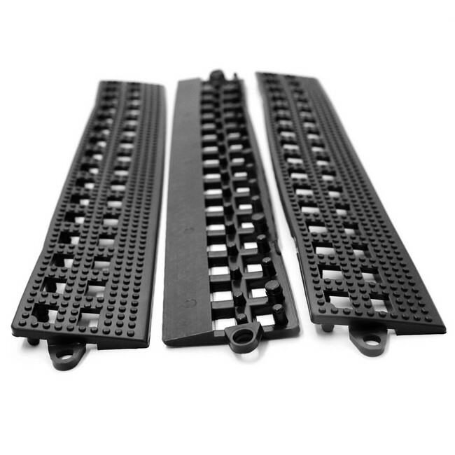 Floor Tile Male Edge - Flexi-Deck Interlinking Anti-Slip Drainage PVC Mat - 30 x 5 x 1.3 cm - Black - Pack of 3 - FD010002M3