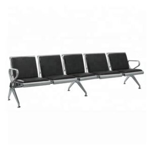 Airport Bench - Indoor Waiting Room Seat - Stainless Steel - Upholstered - Five Seater - Flat Pack - 302 x 67 x 82 cm - PF05A-black
