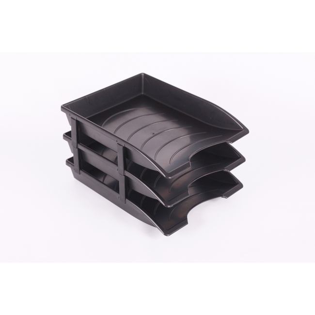Letter Trays - Plastic - Recycled - Triple - 35 x 26 x 6 cm - Black - Pack of 21 - 017LT-RT