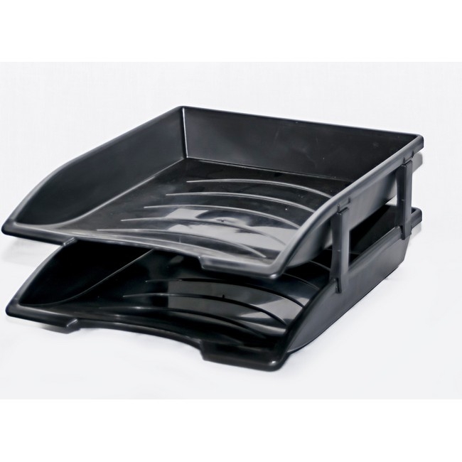 Letter Trays - Plastic - Recycled - Double - 35 x 26 x 6 cm - Black - Pack of 20 - 016LT-RD