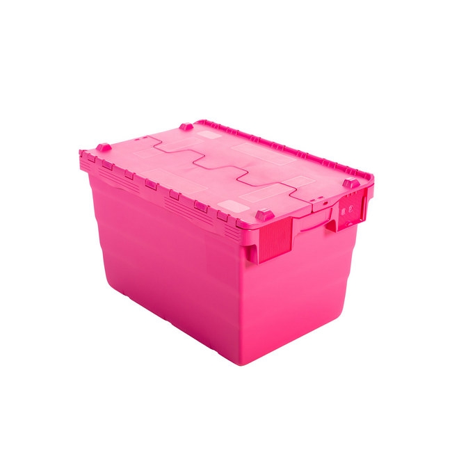 Crate - Security Container - Plastic ALC - Attached Hinged Lid - 68L - 60 x 40 x 36.5cm - Pink - ALC-365-Pink