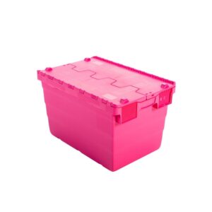 Crate - Security Container - Plastic ALC - Attached Hinged Lid - 52L - 60 x 40 x 32cm - Pink - ALC-320-Pink