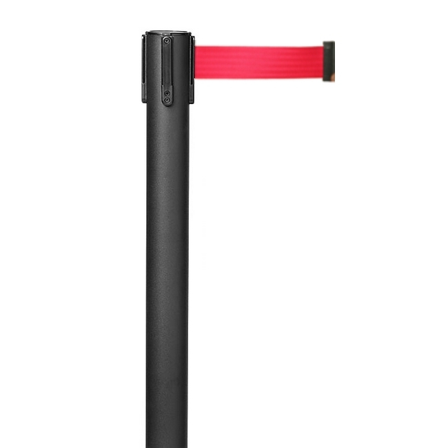 Retractable Queue Barrier Pole - Red Belt - Mild Steel - 350 x 930mm - HOSQ006RED