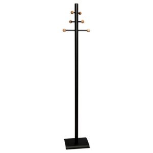 Coat and Hat Stand - Steel - 6 Wooden Balls - 32 x 27 x 175 cm - Black - 822BL