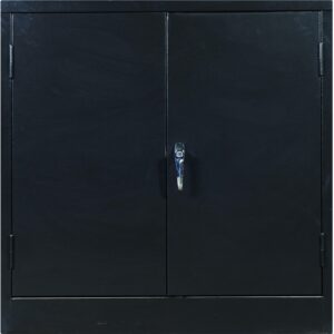Steel Stationery Cupboard - Metal Storage Cabinet - 2 Shelves - Black - 90 x 90 x 45 cm - SC004-black