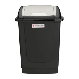 Contour 50L Rectangular Plastic Dust Bin - Square Swing Lid - Black - Pack of 5