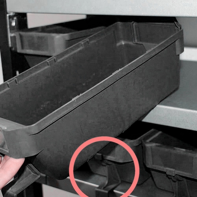 Front Stopper for Shelf Bin - Loose Parts Warehouse Storage Container - Plastic - Black