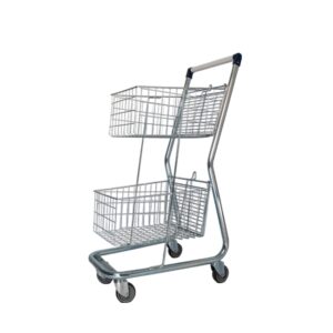 Steel Shopping Trolley - Two Metal Mesh Baskets - Budget Shopper - 50L