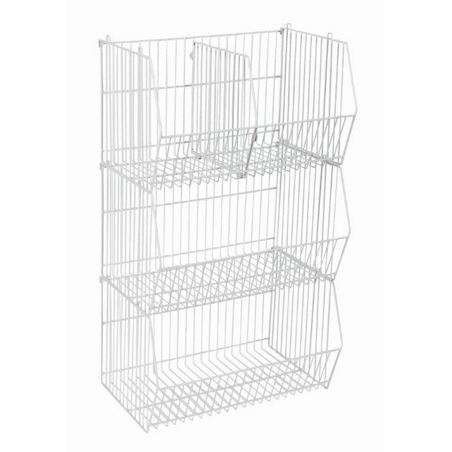 Steel Stacking Basket - White - 88 x 40 x 40 cm - Pack of 3