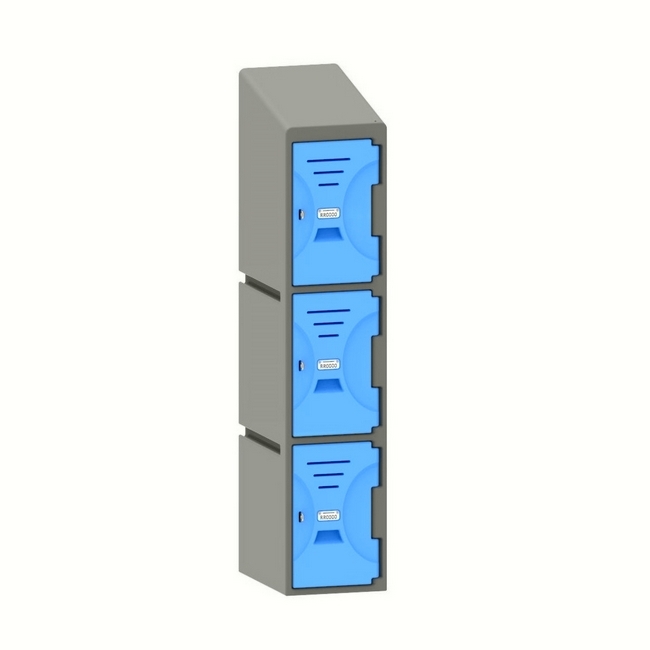 Plastic Locker - Solid Door - Slant Top - 3 Tier - 45.5 x 31 x 148 cm