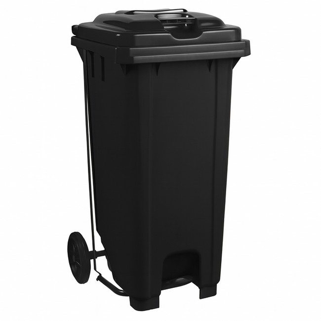Wheelie Pedal Bin - 120L Foot Operated Pedal Bin - Plastic - Black