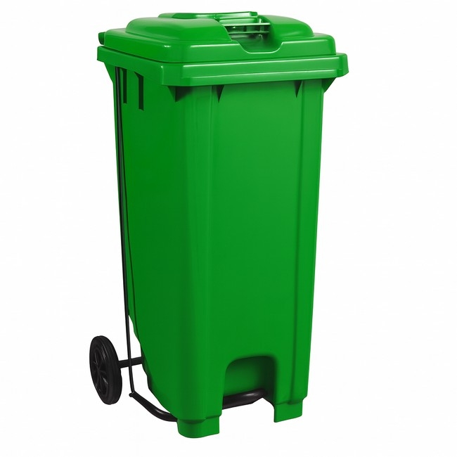 Wheelie Pedal Bin - 120L Foot Operated Pedal Bin - Plastic - Green