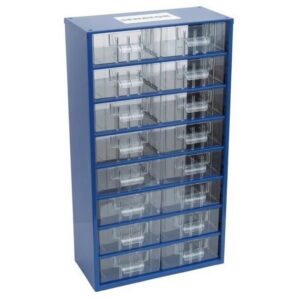 Senator Parts Organiser - Steel Case & Plastic Drawers - 16 Drawers - Transparent - 30.6 x 15.5 x 55.1 cm