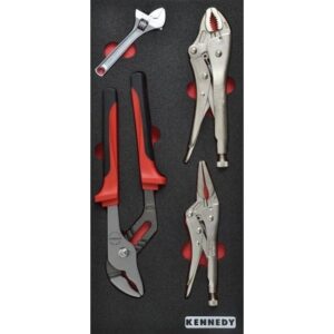 Kennedy Adjustable & Grip Wrench Tool Set - 4 Pieces - with 1/3 Width Foam Tool Control Inlay for Tool Chests