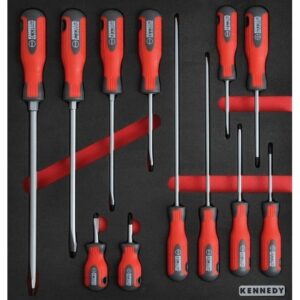 KennedyPro Screwdriver Set - 12 Pieces - with 2/3 Width Foam Tool Control Inlay for Tool Roller Cabinets