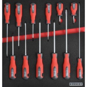 KennedyPro Screwdriver Set - 12 Pieces - with 2/3 Width Foam Tool Control Inlay for Tool Chests