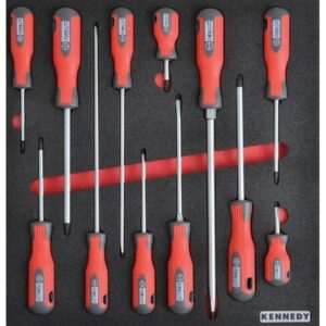 KennedyPro Screwdriver Set - 12 Pieces - with 2/3 Width Foam Tool Control Inlay for Tool Chests