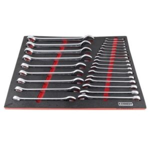 Kennedy Metric Combination Spanner Set - 26 Pieces - with full Width Foam Tool Control Inlay for Tool Roller Cabinets