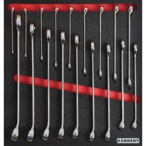 Kennedy Metric Combination Spanner Set - 18 Pieces - with 2/3 Width Foam Tool Control Inlay for Tool Roller Cabinets