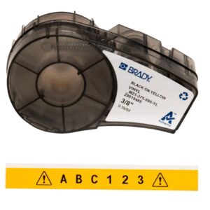 Brady Vinyl Tape M21-375-595-YL, 9.53mm Wide, Black on Yellow, Self-Adhesive, Box of 6.4 m