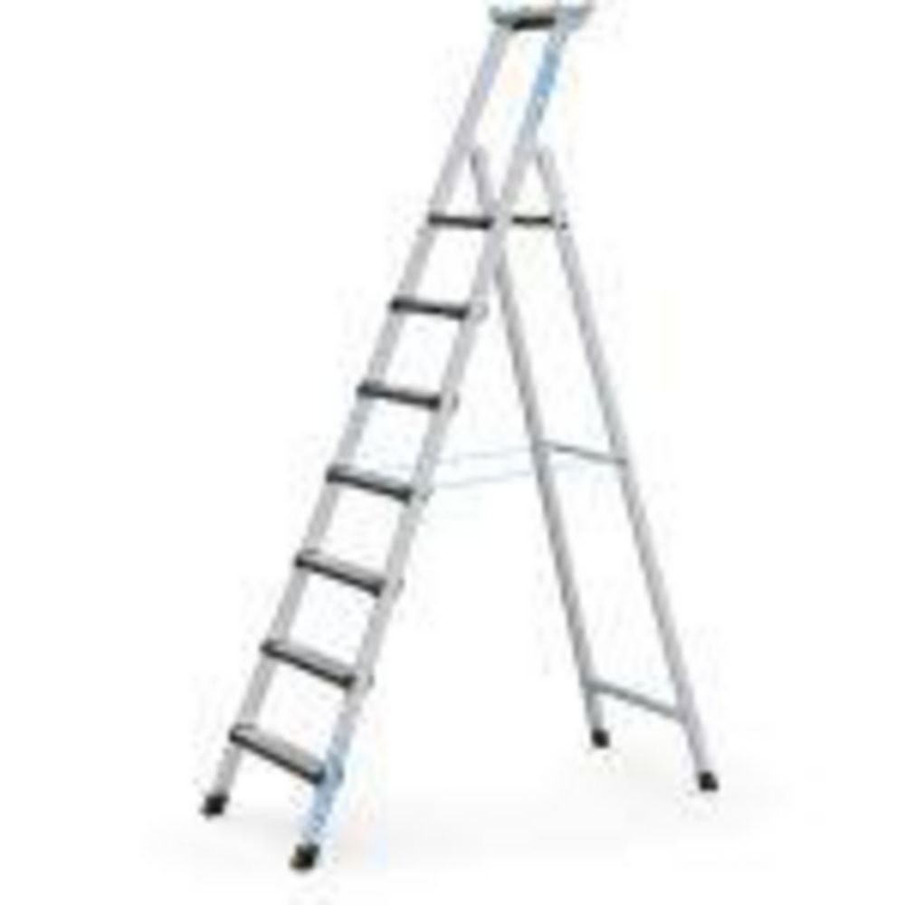 ZARGES Stepladders, 7 Steps, Safety Platform High 1.54m One-Side Use Only, Aluminium