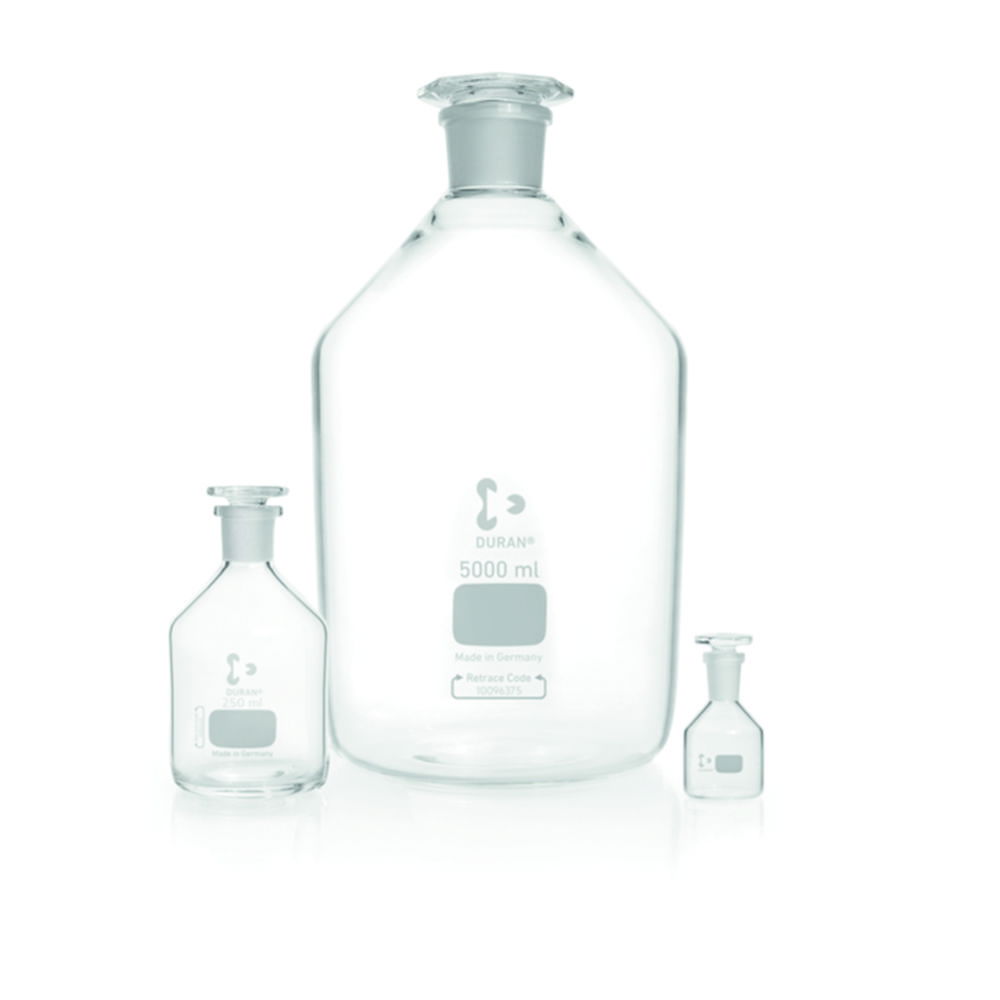 DWK Duran Narrow Neck Reagent Bottle, Clear Glass, with NS Glass Stopper, 500ml