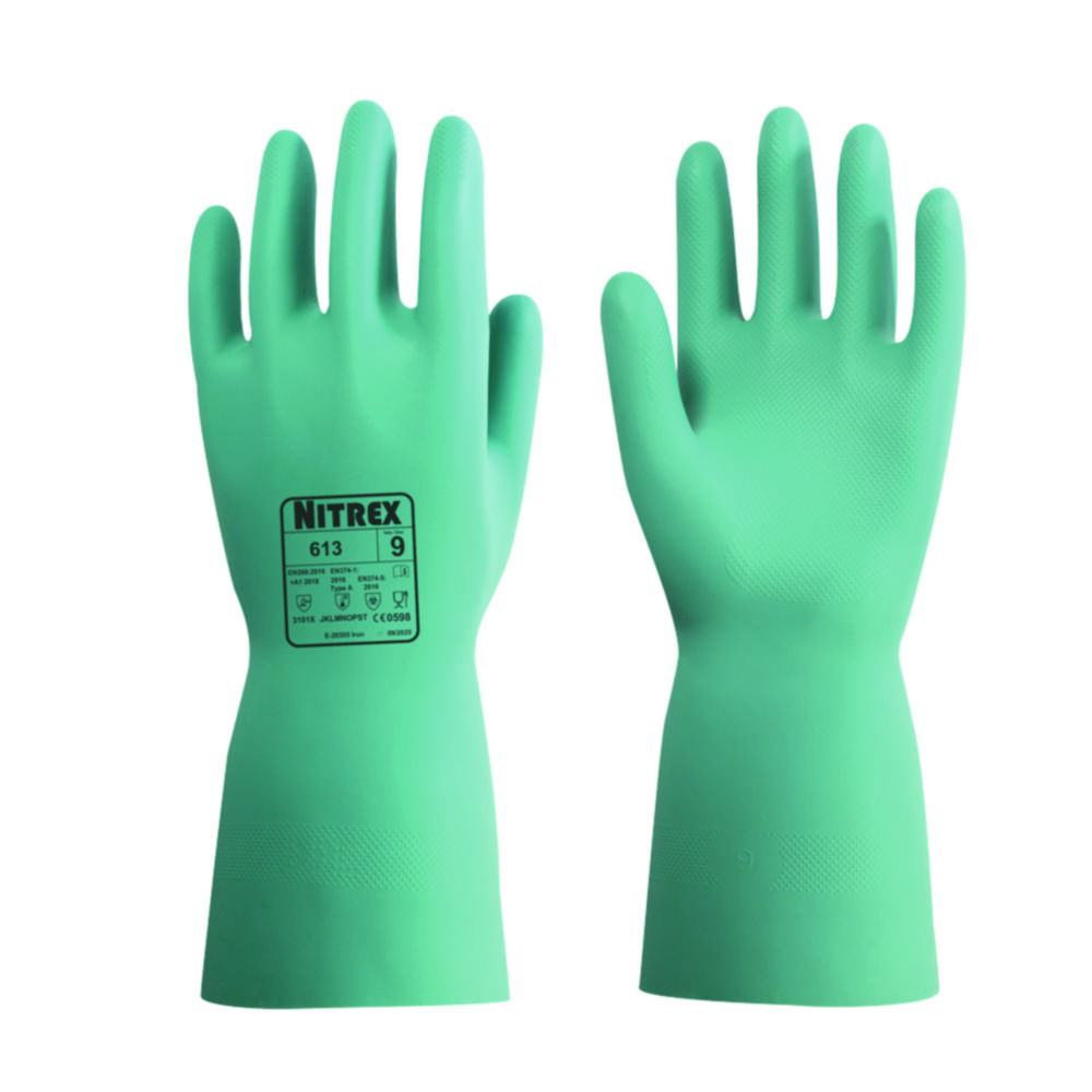 Chemical protective gloves Nitrex 613 S (7) nitrile, green, inside flocked, pack of 10 pair