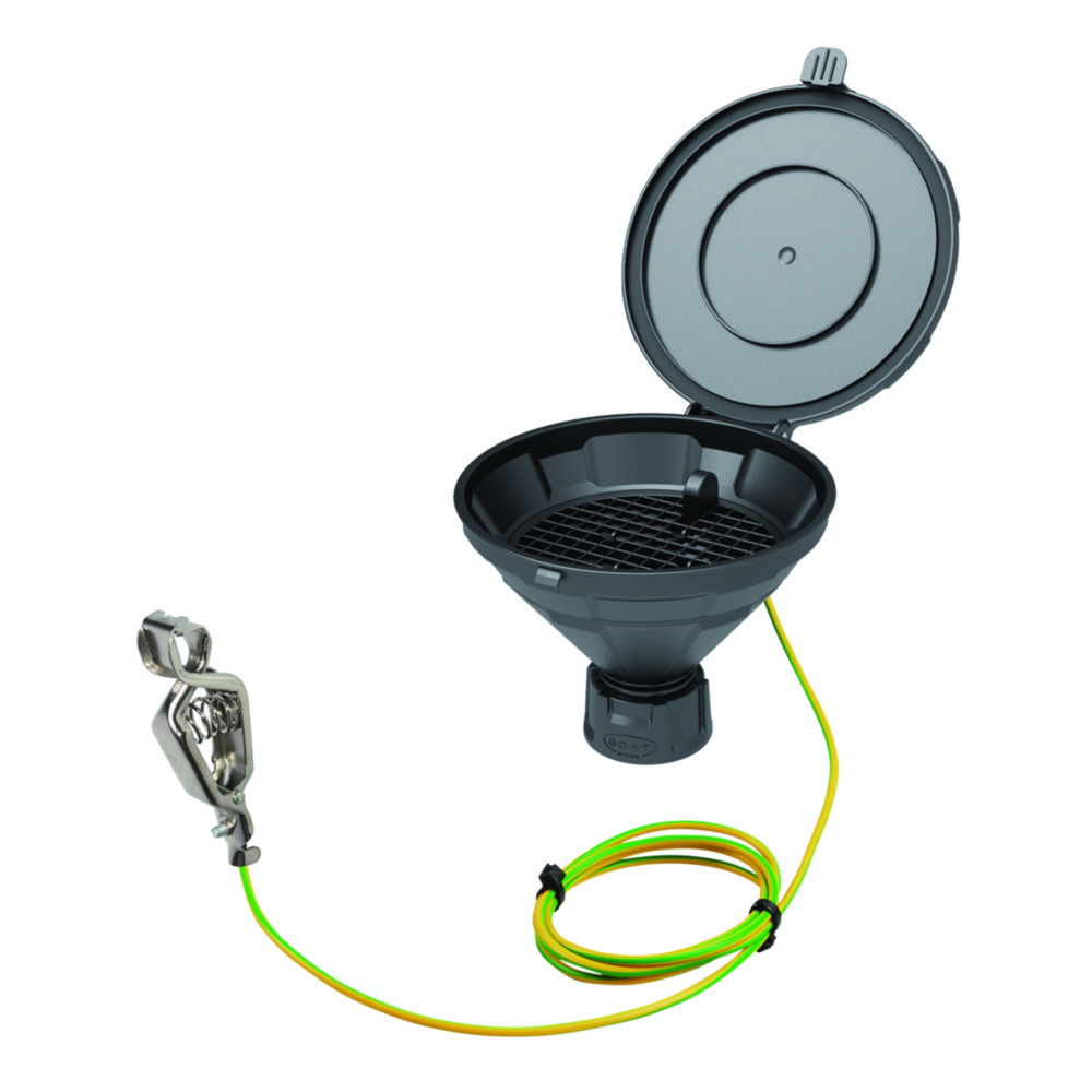 SCAT Safety Funnel with Lid, PE-HD, Black, Double Thread R 2" BSP/G2" & 2" Tri-Sure, with Grounding Cable