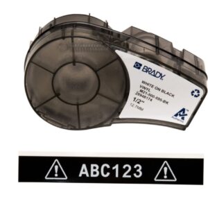 Brady Vinyl Tape for BMP21-PLUS Cartridge B595, White on Black, 6.4 m x 12.70 mm