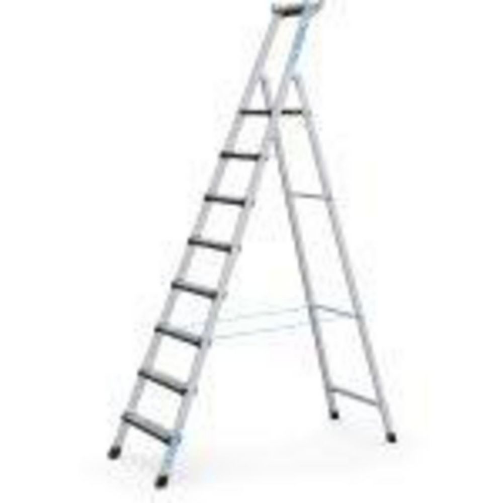 ZARGES Stepladders, 8 Steps, Safety Platform High 1.76m One-Side Use Only, Aluminium