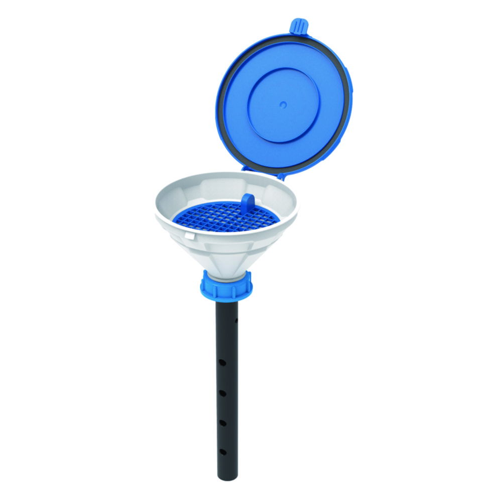 SCAT Funnel with lid "MARCO", V2.0, S50, PE-HD, with lance (220 mm) and removable sieve