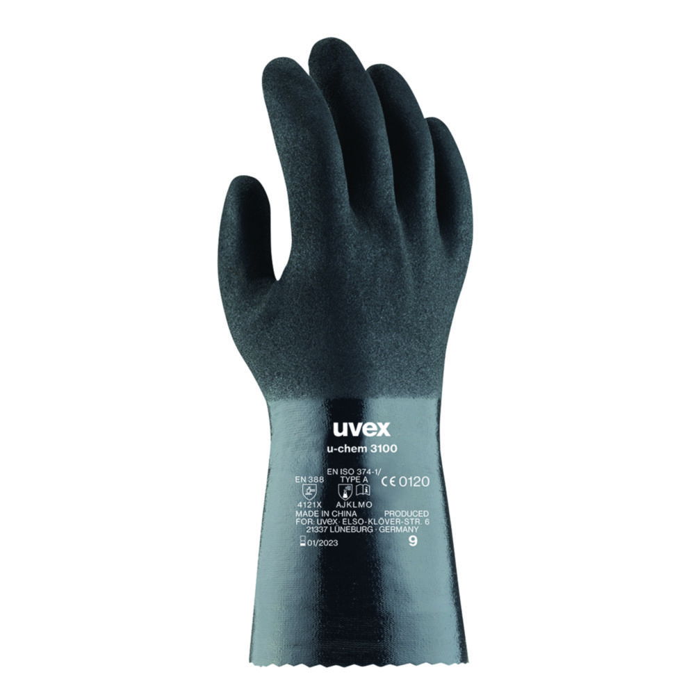 Uvex Protective Gloves U-Chem 3100 Black, 30 mm with Cuff, Size 8 Nitrile-Rubber, Pack of 1 Box á 10 Pairs