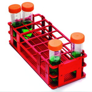 Bel-Art Test Tube Rack 21 Places, D: 30 mm, 3 x 7, Red, Autoclavable