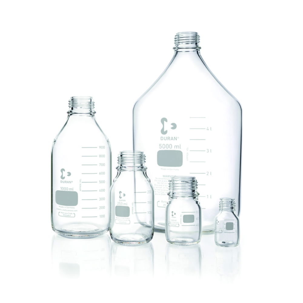 DWK Duran Laboratory Bottle, Clear, Graduated, GL 45, Without Cap and Pouring Ring, 15000 ml
