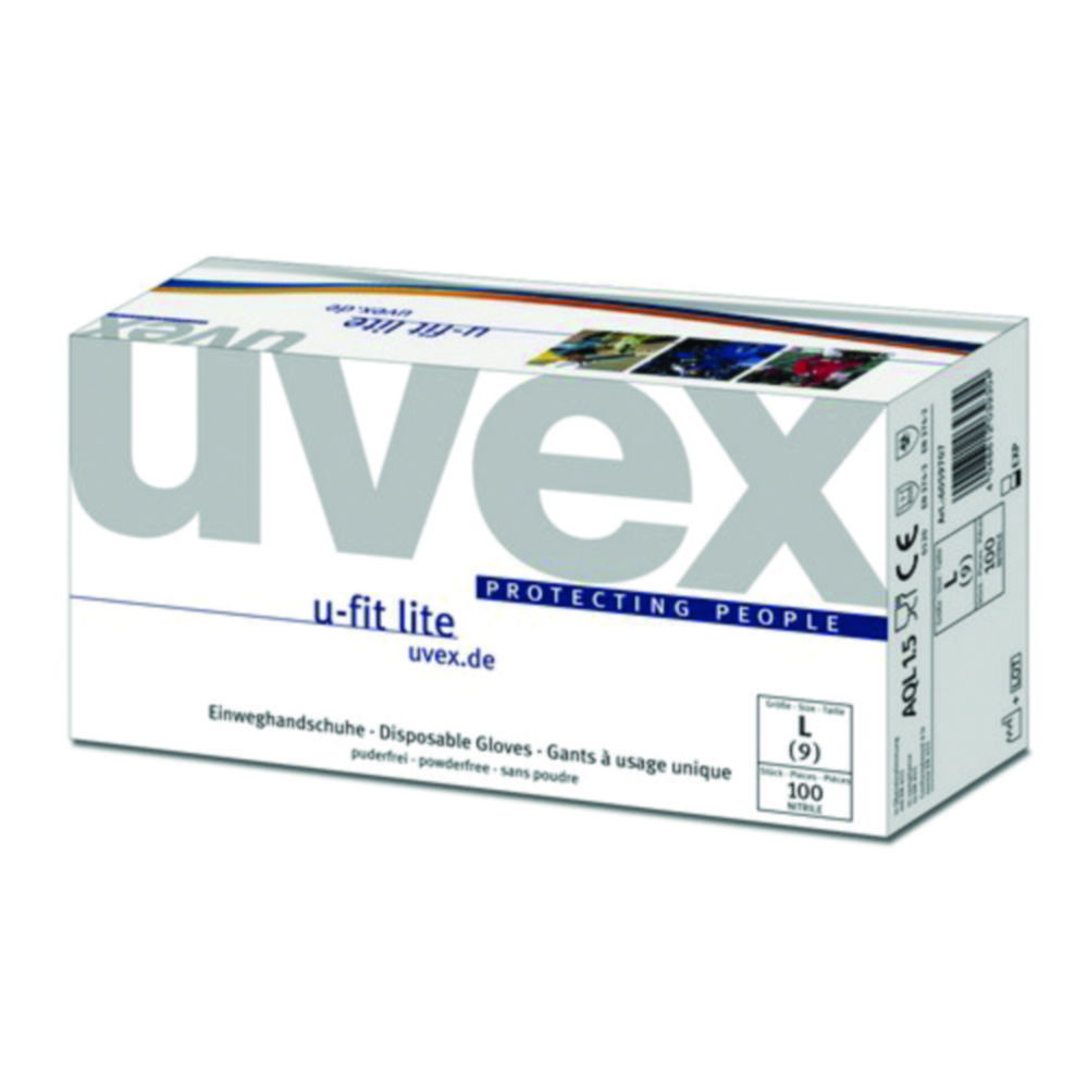 Uvex Disposable Gloves U-Fit Lite, Size L, Nitrile, 240mm, Silicone-Free, Powder-Free, Blue, Pack of 100