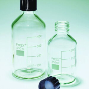 DWK Reagent Bottles 250 mL, 135x66 mm, Black Screwcap, Pyrex PTFE Sealing, Pack of 10