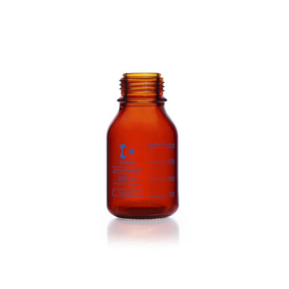 DWK Duran Laboratory Bottle, 250 mL, Amber, Pressure Plus GL45, Pressure Resistant to -1/+1.5 Bar​