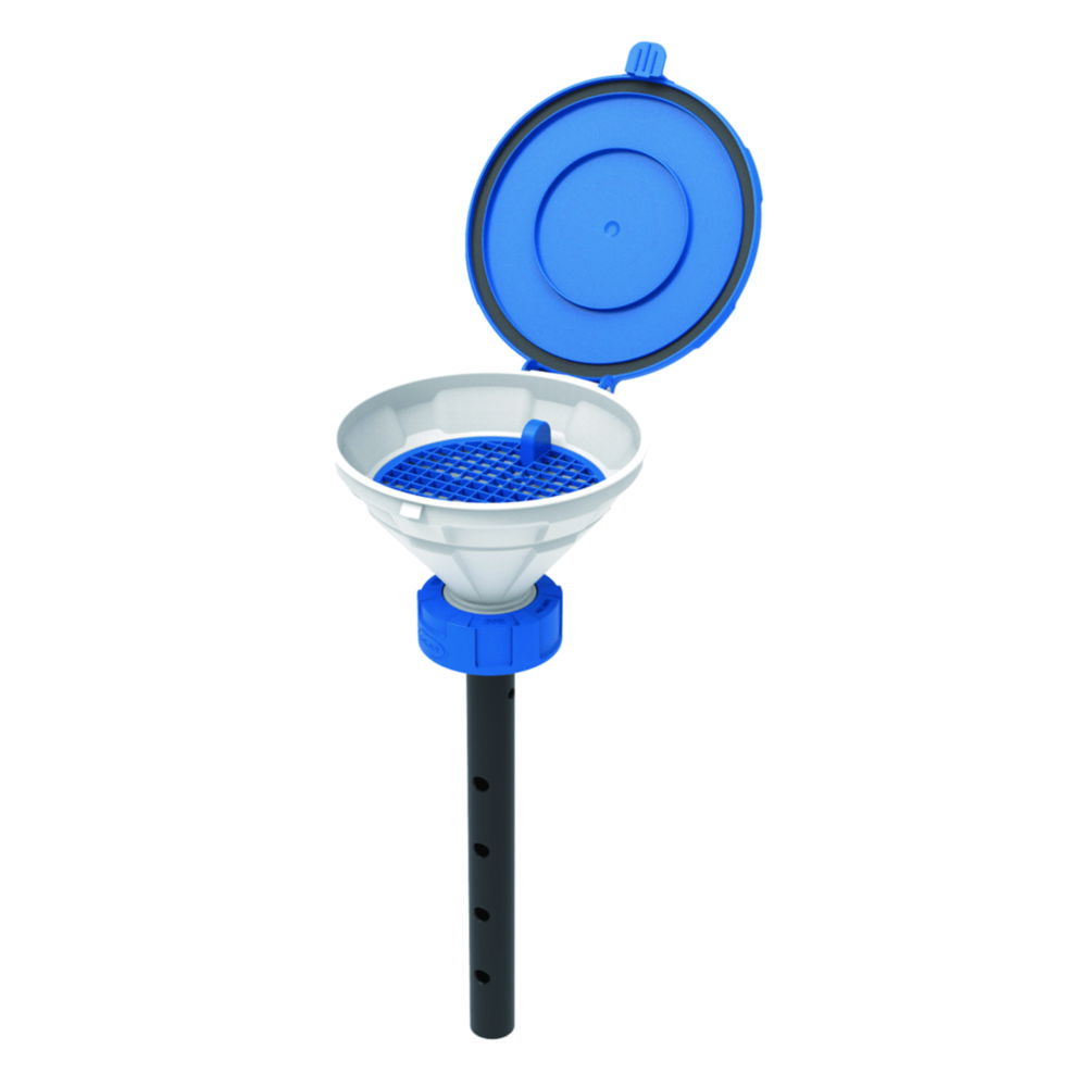 SCAT Funnel with lid "MARCO", V2.0, S60/61, PE-HD, with lance (220 mm) and removable sieve