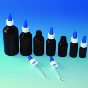 Glaswarenfabrik Karl Hecht Pipette Outfit for 10 ml Bottles – Includes Screw Cap, Nipple Shield (Blue or Red), and Glass Pipette